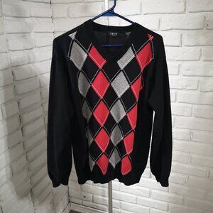 Izod Golf Men's Size Large Red Black & Grey Argyle Loose Fit V-neck Sweater